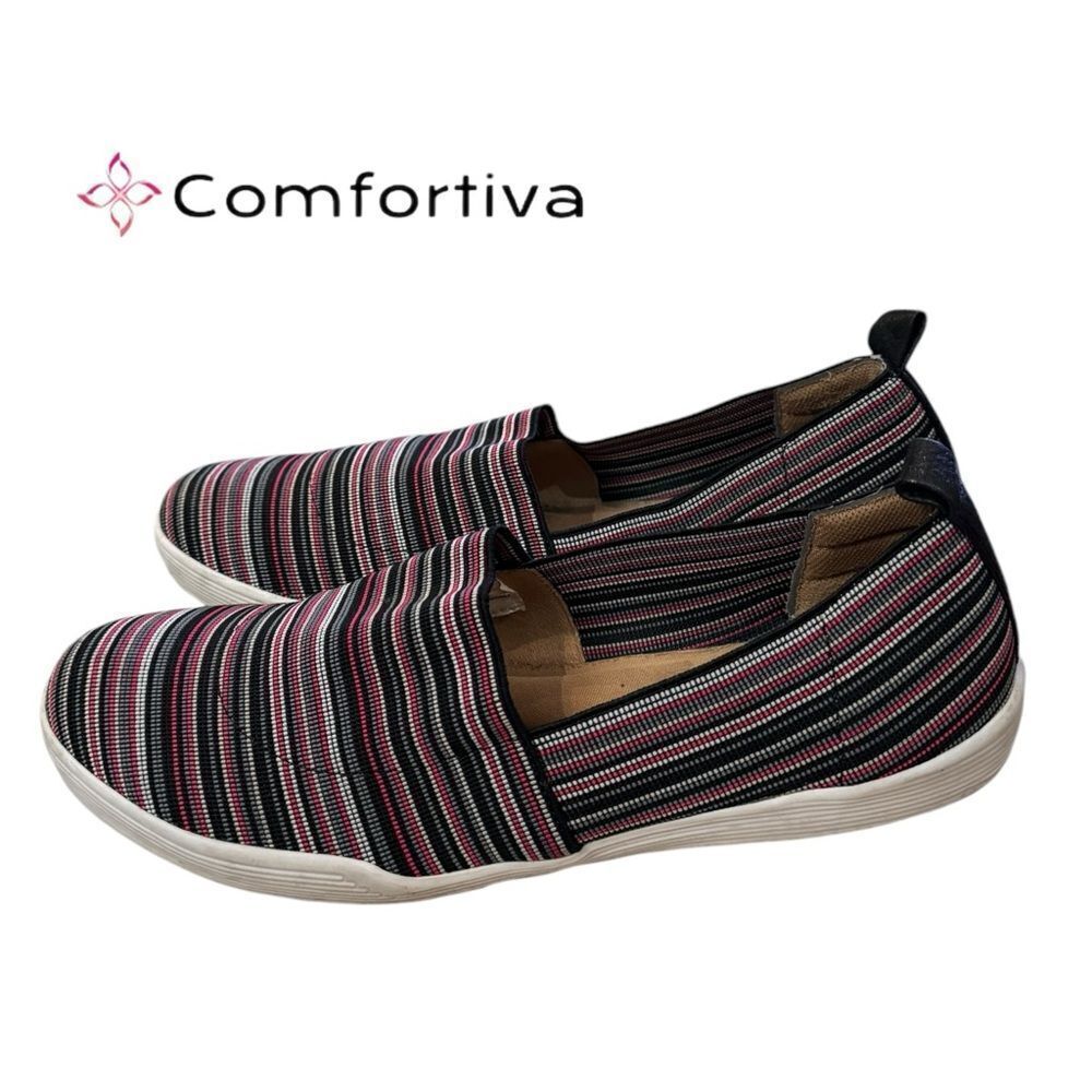 COMFORTIVA Lida Pillowtop MemoryâFoam Multicolor Stripe Slip-On Sneakers 10